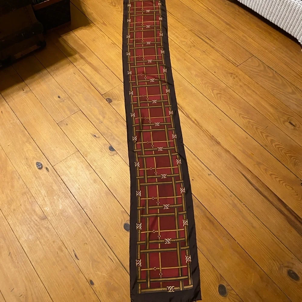 Equestrian Plaid Silk Scarf Brown and Red Hand-Rolled Edges